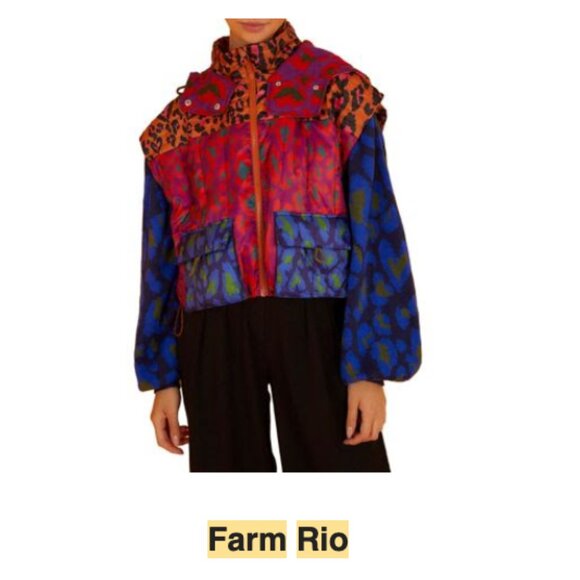 Colourful Leopard-Print Farm Rio Hooded Cropped Puffer Jacket in size Medium - Picture 6 of 14